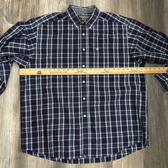 Ariat Mens Wrinkle Free Button Down Shirt Long Sleeve XL Blue White Purple Plaid - Picture 5 of 9
